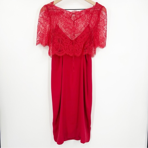 Vintage Marchesa Made In USA Red Lace Overlay Midi Dress Sz 2 Elegant Cocktail - Picture 5 of 11